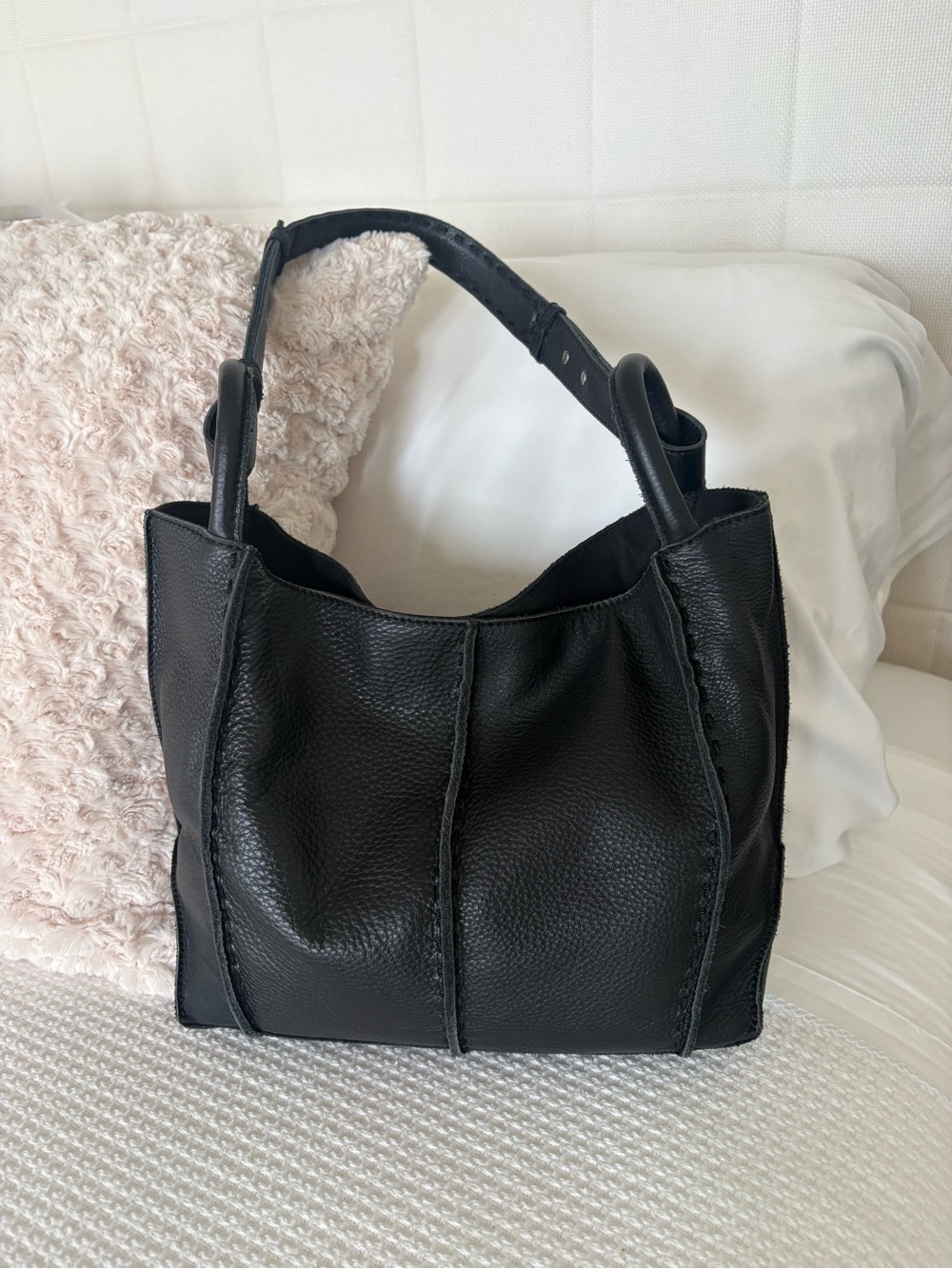 The Sak Los Feliz Black Leather Medium Slouchy Tote Shoulder Bag
